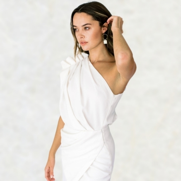 IRO Marine Draped One-shoulder Tulip Skirt Dress Pleated Cream (IRO 34 = US 2) - Picture 4 of 12